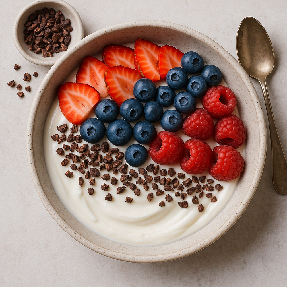 Yogurt Berry Bowl with Cacao Nibs