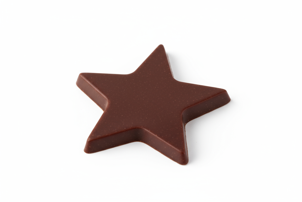 chocolate star, dark chocolate, 5mm thin, flat